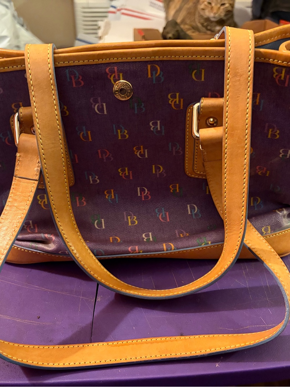 Vintage Dooney & Bourke IT Bag Purple Y2K Monogram Rainbow Satchel Bag/Purse - Picture 2 of 5